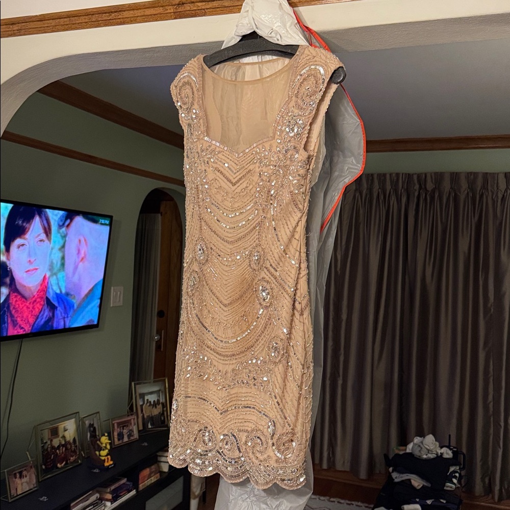 Adrianna Papell Beige/ Cream Dress w/ Full Beading, Size 2